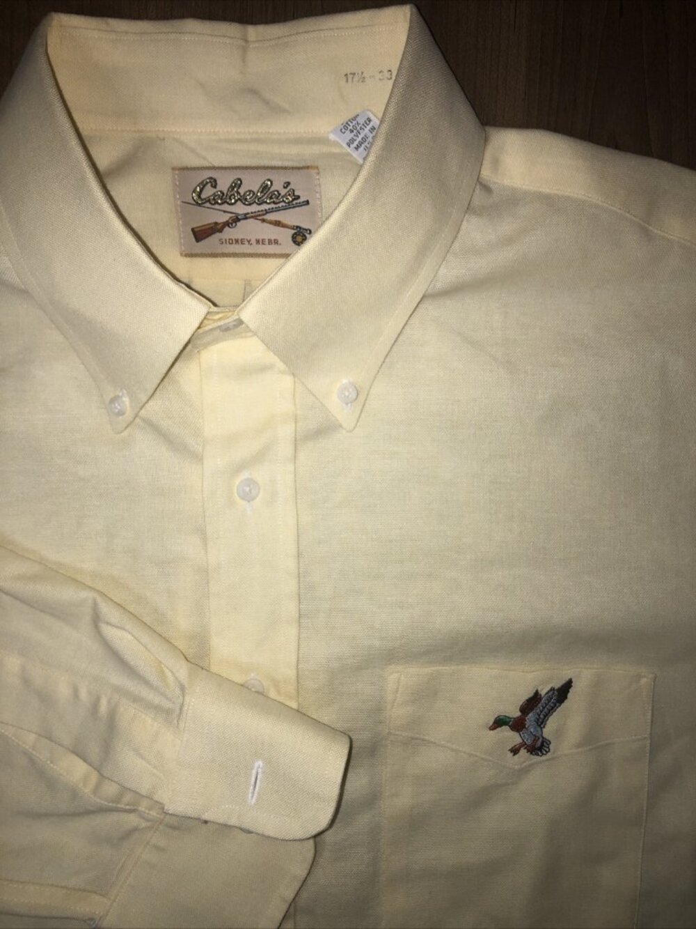 Cabelas Rare VTG Button Up Shirt 17.5 33 Yellow Long Sleeve Duck Hunting Shirt